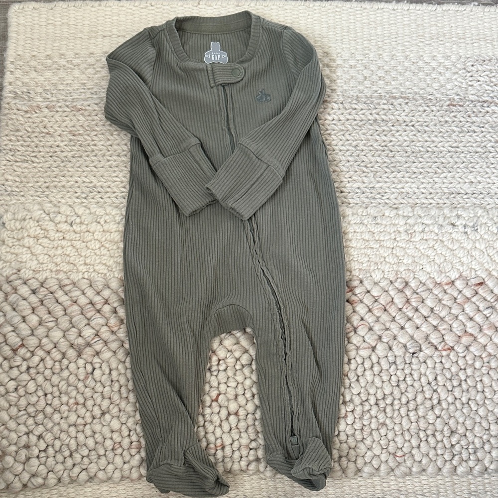 GAP Olive Green Ribbed Footed One-Piece for Kids